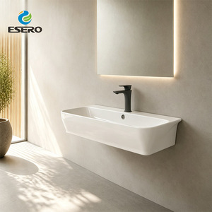 Fournisseur de lavabos en céramique minimalistes à un seul trou, finition polie, pour salles de bain commerciales - Product Image 4