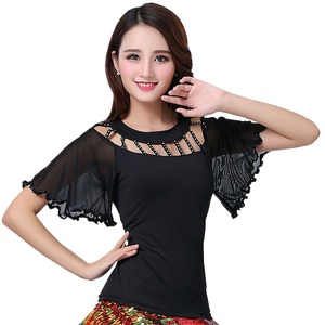 Nuevas Blusas de Baile de Salón para Mujer, Camisetas de Danza Social con Manga Acampanada y Diseño Calado, Ropa de Práctica de Danza Latina Moderna a la Moda - Product Image 2
