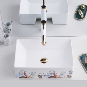 Lavabo de Cerámica para Baño, de un Solo Orificio, para Encimera, Diseño de Flores Nórdicas, Fácil de Limpiar, Lavabo Doméstico - Product Image 2