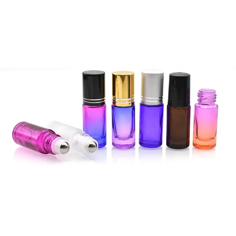 Botol Roller Ball parfum 5ml warna-warni kualitas tinggi pijat minyak esensial Perawatan Kulit kemasan kaca bola Roller botol