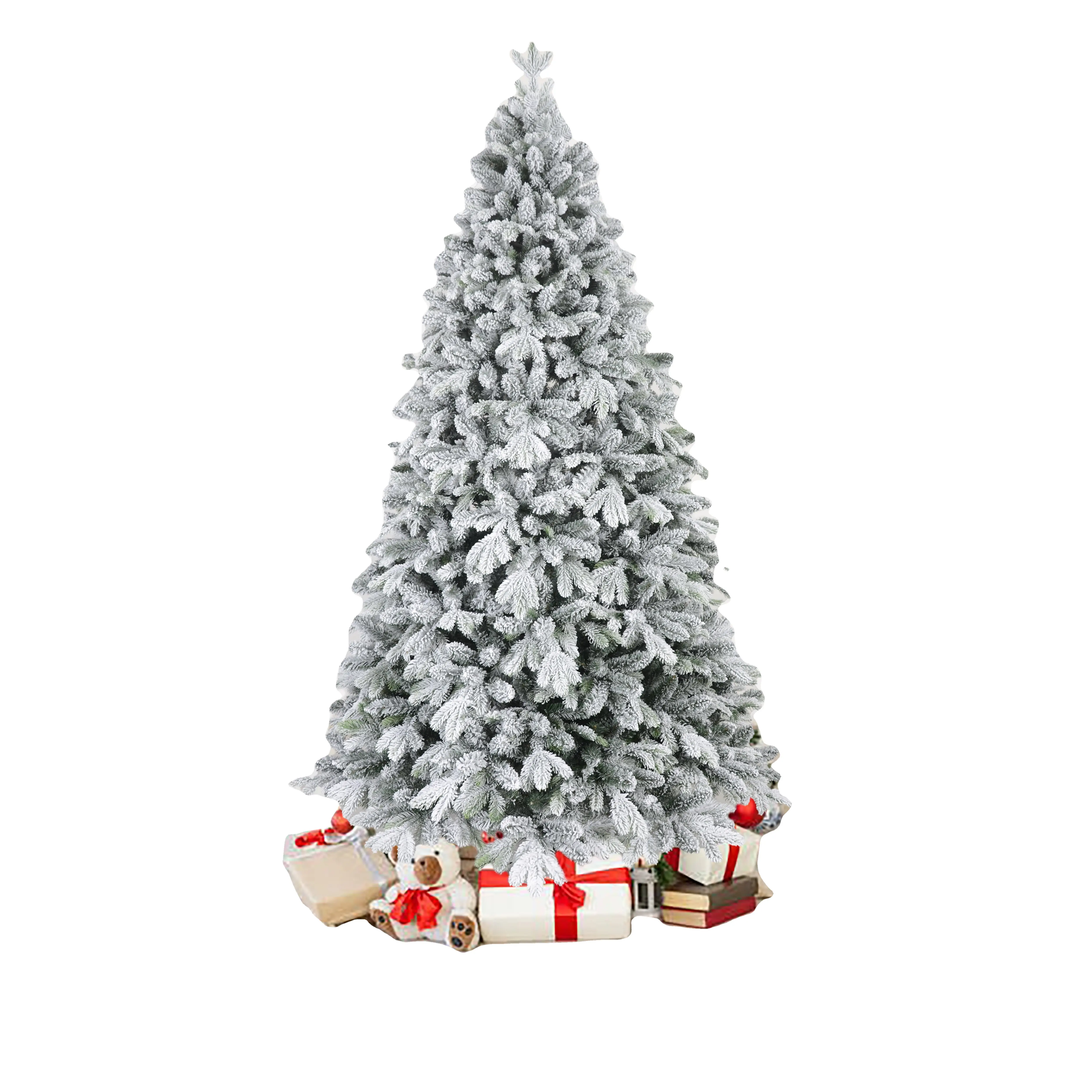 Fabricant en gros de qualité supérieure 6ft 7.5ft PE PVC pré-éclairé floqué grand arbre de noël artificiel blanc neige avec lumière led