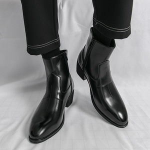 Botas de Tobillo con Aumento de Altura Invisible para Hombre, Estilo Coreano 2026 |   Botas cortas negras con cremallera y punta puntiaguda - Product Image 4