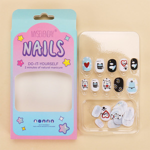 24 Piezas de Uñas Postizas Infantiles al por Mayor, Puntas de Dibujos Animados Lindas de Moda INS, Pegatinas de Uñas Falsas Desmontables para Niñas My Seven - Product Image 4