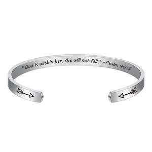 Bracelet en acier inoxydable gravé Dieu est dans son bracelet à la mode flèche et acier design or rose - Product Image 6