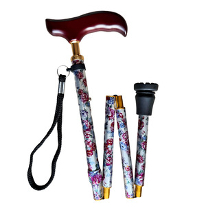Canne pliante imprimée Hoshi en alliage d'aluminium, cinq sections, motif floral, pour personnes âgées, aide à la marche, cadeau - Product Image 3