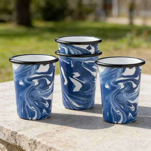 Mug isotherme en émail empilable en forme de V de 10 oz, motif marbré bleu personnalisé, effet tourbillon <span class=keywords><strong>granité</strong></span>, sans anse, pour bière, café, lait - Product Image 1