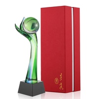 Trophée en cristal de pâte de verre écologique en forme d'arbre à feuilles vertes, nouveau design, avec logo personnalisé pour la reconnaissance académique