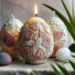 Floral Relief Easter Egg Mold For Candle Making Transparent White Silicone Mold Craft Decoration <b>DIY</b> <b>Kit</b> - Product Image 1
