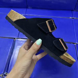 Pantuflas de Cuero de Vaca de Primera Calidad Bk Aarizonatop, de Doble Hebilla, Suela Suave, Abiertas, para Hombre y Mujer, Comodidad al Aire Libre - Product Image 3