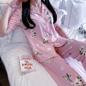 Conjunto de pijamas feminino dia dos namorados, conjunto de 2 peças de pijamas sexy com estampa de cacto e pj