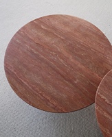 Ensemble de tables basses et d'appoint en travertin rouge naturel, style crème, minimaliste, nordique, français, pour salon, villa, hôtel, maison