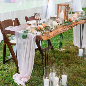 Chemin de table en lin personnalisé pour usage domestique et tissu de techniques tissées de broderie de mariage rustique - Product Image 6