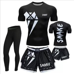 ชุดกีฬา MMA <span class=keywords><strong>มวย</strong></span>ไทย 3 ชิ้น <span class=keywords><strong>เสื้อ</strong></span>รัดกล้ามเนื้อ กางเกงขาสั้น และเสื้อยืด สำหรับผู้ชาย - Product Image 1