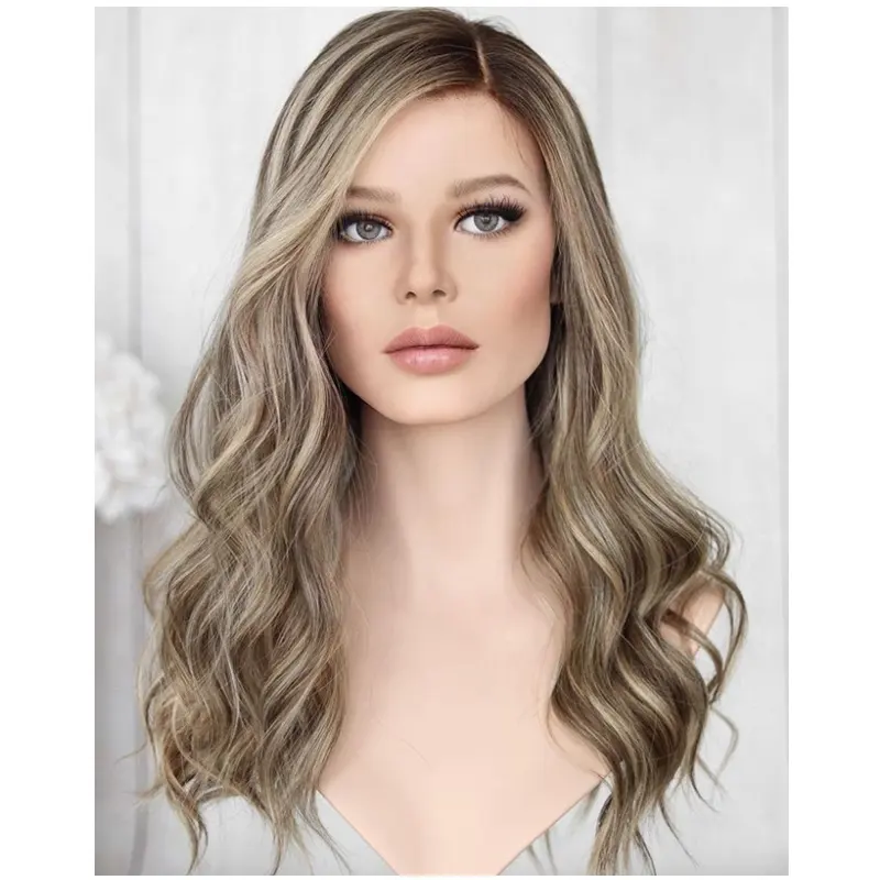 Miel Blonde Côté Partie Highlight Couleur Russe Cheveux Humains Vierge Juif Casher Perruques Pour Les Femmes Blanches