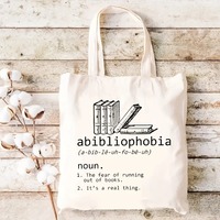 Sac fourre-tout en toile imprimé avec la définition de l'abibliophobie, sac à bandoulière pour les amoureux des livres, grand sac de courses réutilisable pour les lecteurs