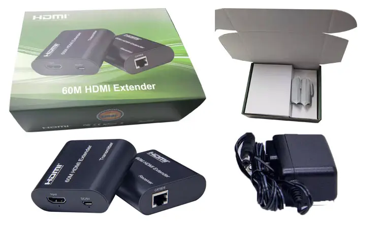 Home Video Audio Full Hd 1080P 196Ft 60M Rj45 Over Cat 5E/6 Transmitter And Receiver Hd Mi Extender Spliter