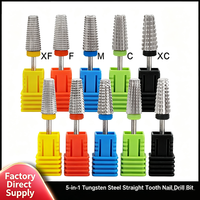 Fraise à ongles 5-en-1 en carbure de tungstène à rainure droite pour l'élimination des cuticules et le polissage des ongles