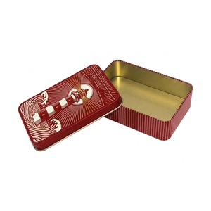 Boîte en métal rectangulaire rouge sur le thème nautique avec motif de <span class=keywords><strong>phare</strong></span> pour l'emballage et le stockage d'artisanat haut de gamme - Product Image 1
