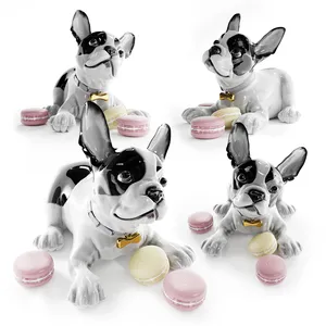 Tượng Chó Bull Pháp Polyresin Với Macarons