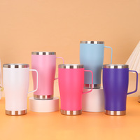 Gobelet de voyage isotherme en acier inoxydable à double paroi de 20 oz avec logo personnalisé, revêtement poudré, poignée et couvercle