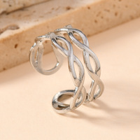 Nouvelle bague de phalange réglable en acier inoxydable doré, style rétro, avec zircon, motif vague ouverte, Hip Hop Rock, étanche, à double ligne creuse