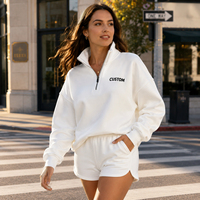 Ensemble 2 pièces personnalisé pour femme : Sweat-shirt oversize à demi-zip et short, 100 % coton, avec logo personnalisé, survêtement décontracté et sportif pour femme