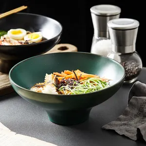 8 Inch Japanese Style Antique Round Porcelain Fire Resistant Noodles Wire Horn Soup Ceramic ramen high and tall Bowl for hotel