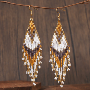 وصول جديد بوهو متعدد الألوان شرابة Miyuki انخفاض الأقراط المصنوعة يدويا Etsy الأزياء والمجوهرات البذور للنساء - Product Image 5