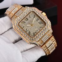Reloj Cuadrado Iced Diamond para Hombre, Estilo Hip Hop de Lujo, Completamente Adornado con Circonitas Cúbicas, Cristal de Cuarzo Resistente al Agua, Esfera Plateada con Números Romanos