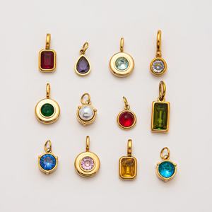 Collar con colgante de 12 piedras de nacimiento de acero inoxidable DIY con cadena suelta básica, chapado al vacío con protección de color oro de 18K - Product Image 3