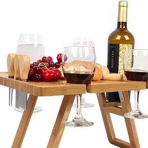 <span class=keywords><strong>Table</strong></span> de pique-nique portable en bambou avec porte-vin, <span class=keywords><strong>table</strong></span> de plage pliable et <span class=keywords><strong>table</strong></span> de pique-nique pour vin, accessoires de pique-nique avec planche à charcuterie - Product Image 5
