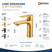 Robinet de lavabo moderne à levier unique, cartouche en céramique, économiseur d'eau, aérateur, finition mate en acier inoxydable