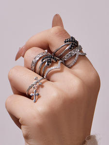 Stainless Steel Black White Zircon <b>Ring</b> Multi Layer Cross <b>Ring</b> Combination Jewelry <b>Set</b> - Product Image 5