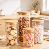 Pot à épices hermétique en verre borosilicate avec couvercle en bambou, design moderne et luxueux, 0,5-1L, écologique, conteneur de stockage personnalisable avec logo