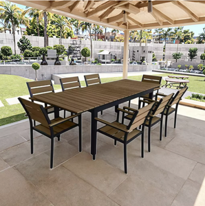 <span class=keywords><strong>Mesa</strong></span> de comedor exterior con revestimiento de polvo de aluminio expandible moderna <span class=keywords><strong>gris</strong></span> oscuro/claro muebles de Metal duraderos para Patio hoteles - Product Image 5