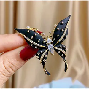Clássico Design Retro High-end Black Butterfly Broche Moda E Elegante Roupas, Suit Acessórios Luxuoso Broche