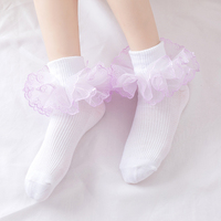 Vente chaude été respirant multicolore Tulle dentelle enfants botte à volants chaussettes enfants coton confortable danse à volants chaussettes