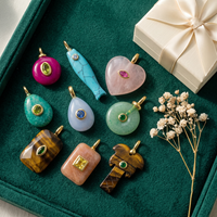 Collier pendentif en pierre naturelle plaqué or, véritable œil de tigre, turquoise, quartz rose, bijou avec breloque en pierres précieuses serties, cadeau pour femme
