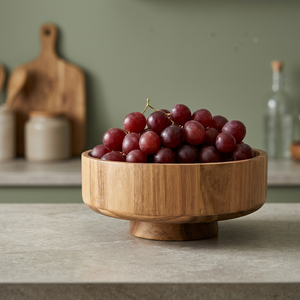 Bol en bois d'acacia sculpté à la main avec motif raisins rouges, design minimaliste, empilable pour fruits et collations, bois non traité, cadeau d'affaires - Product Image 3