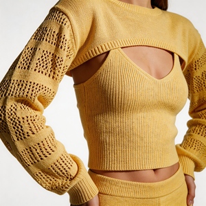 Conjunto de <span class=keywords><strong>Dos</strong></span> Piezas de Punto Personalizado BSCI/WRAP para Mujer, Sudadera Amarillo Mantequilla, Conjunto de Yoga, Ropa Deportiva Dulce y Picante, Sudadera para Gimnasio - Product Image 2