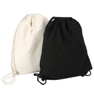 Wholesale Personalize Customize Logo Reused Washable <b>White</b> Black Canvas Soft Cotton Drawstring <b>Bag</b> - Product Image 1