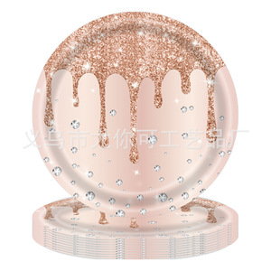 Ensemble de vaisselle jetable en or rose et diamant, assiettes en papier, gobelets, serviettes, fournitures de fête, anniversaire - Product Image 3