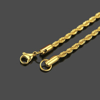Gros Collier Chaîne Corde Hip-Hop 3 mm Argent Or pour Femme Homme, Chaîne Remplie de Corps et de Taille en Acier Inoxydable, Chaîne Torsadée