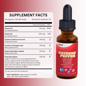Extracto Líquido de Pimienta Cayena al por Mayor OEM con Hawthorn, Remolacha, Cúrcuma, Vitamina I, K2 + D3 para Apoyar el Metabolismo - Product Image 4