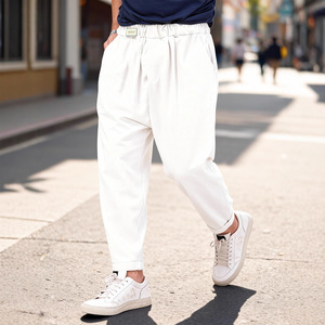 Calças <span class=keywords><strong>Harem</strong></span> Masculinas Casuais para Todas as Estações 2025: Novo Estilo Moderno Cropped com Pregas Frontais e Fechamento por Cordão - Product Image 3