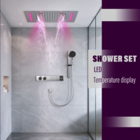 Ensemble de douche moderne en laiton avec robinet thermostatique intelligent à affichage numérique, pommeau de pluie, brume et cascade pour salle de bain