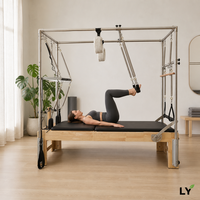Table de Pilates Trapeze Reformer Combo 3-en-1 en Bois, Lit de Pilates pour le Renforcement Musculaire, Équipement de Fitness pour Studio et Gym, Machine Demi-Tourneuse