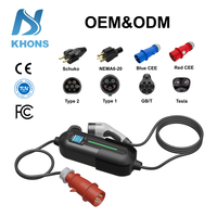 Chargeur de véhicule électrique portable KHONS à expédition rapide, intelligent, compatible OCPP1.6J, contrôle par application RFID, norme GB/T, 16A, 3.5KW, étanche IP65, avec prise Schuko