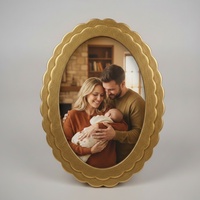 Cadre photo ovale en bois bleu marine avec bord festonné, cadre photo moderne en MDF décoratif, présentoir de table pour la décoration de la maison.