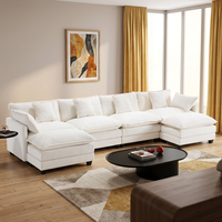 Sofa Modular Modern Bentuk U Ihanherry 146, Sofa Cloud Sectional dengan 2 Ottoman, Sofa Chenille 6 Dudukan dengan 6 Bantal